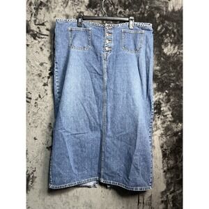 Vintage 90s Y2K Denim Maxi Skirt Women's 20 Button Front Modest Boho Jean